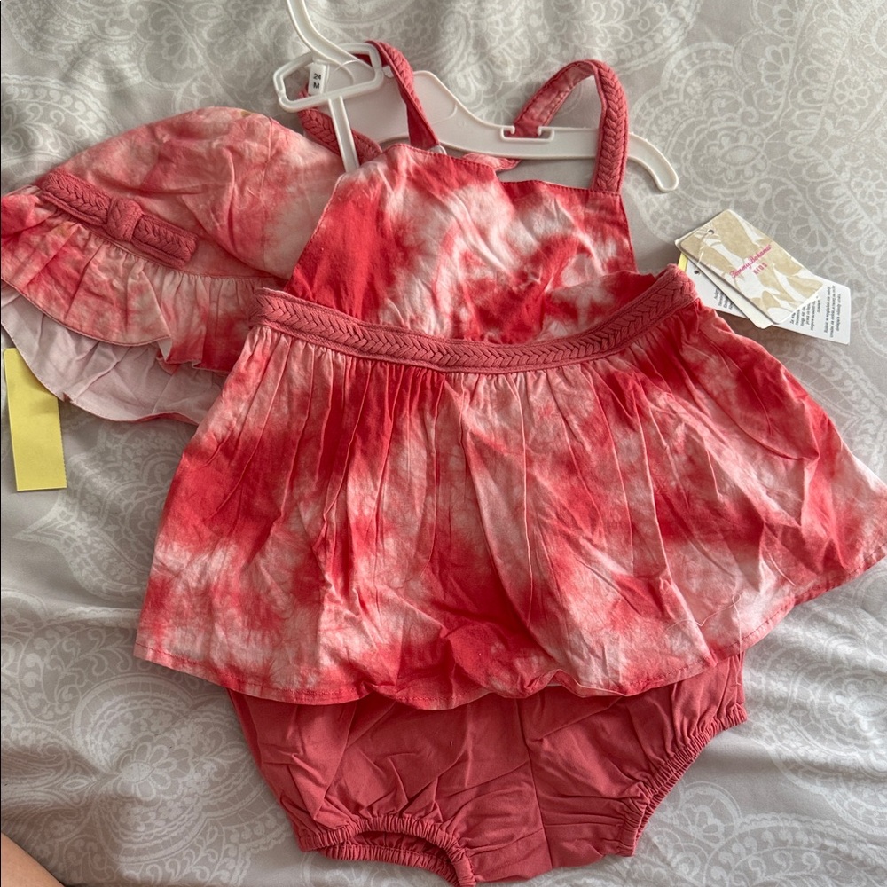 Coral and White Tie-Dye Baby Dress Set